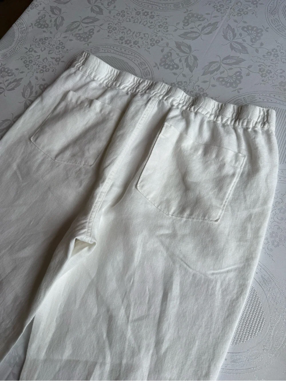 BLUE Saks Fifth Avenue White 100% Linen Casual Pants Elastic Waist Men’s Size 32